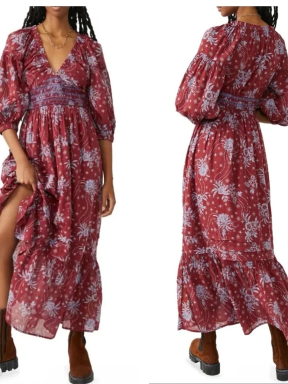 Free People Golden Hour Maxi Dress with Light Blue Floral Print